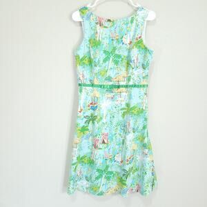 Sangria Dress Womens Size 8 Blue Green Sleeveless Tropical Beach Whimsic…